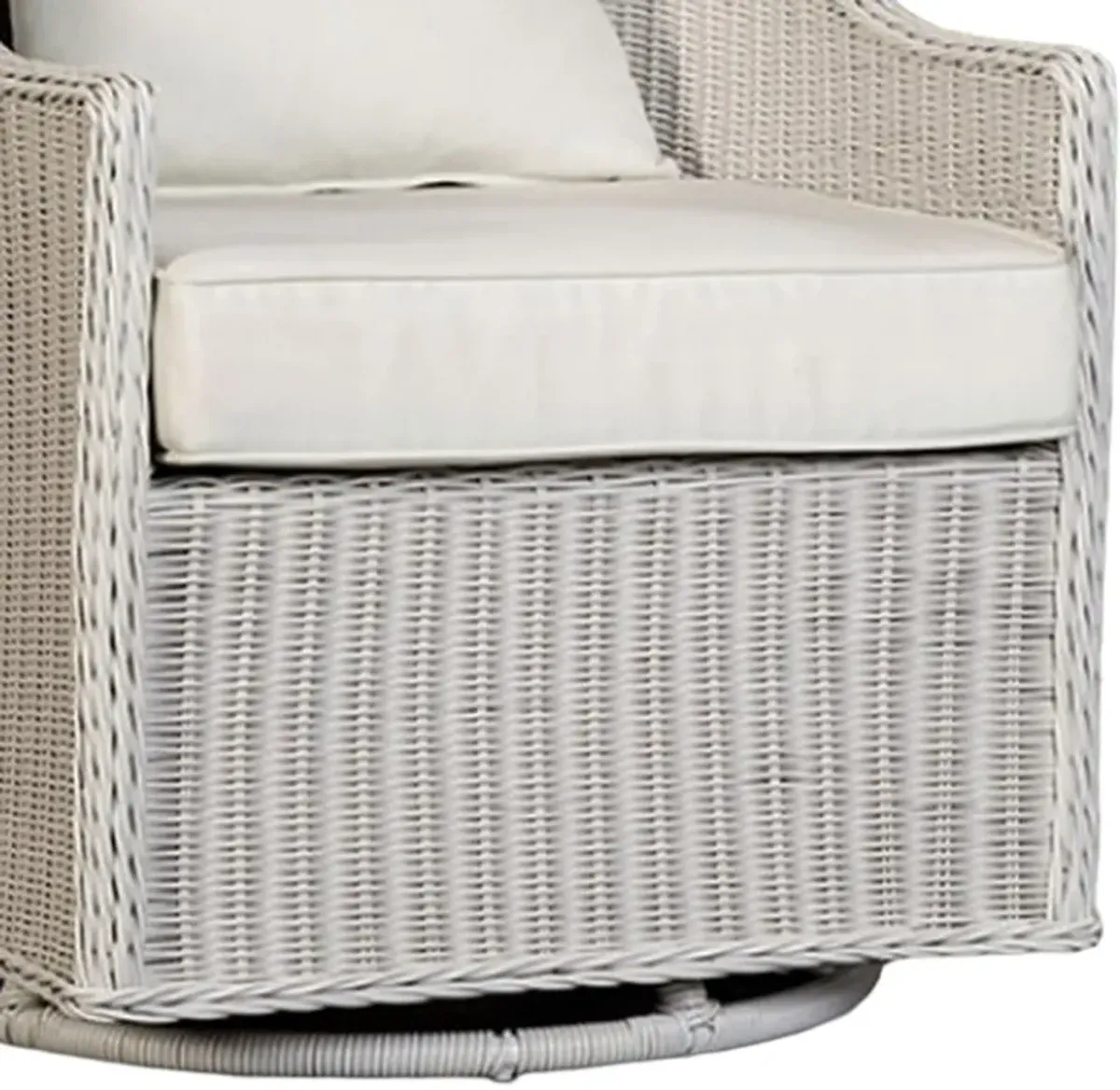 Tomo Outdoor Swivel Chair, Wingback Design, White Fabric, Wicker Rattan