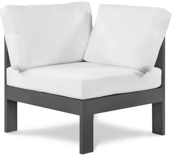 Meridian Furniture Nizuc White Water Resistant Fabric Outdoor Patio Aluminum Corner Chair
