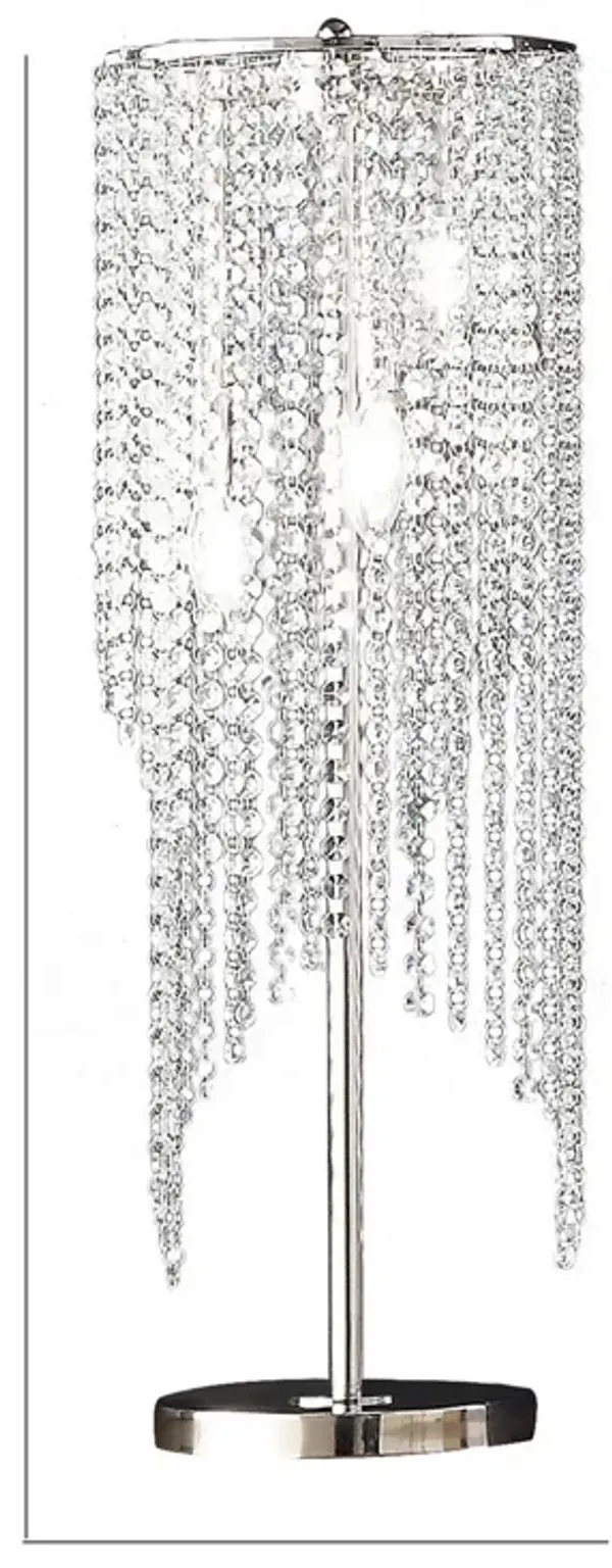 Mindy 30 Inch Table Lamp, Crystal Raindrops Design, Metal, Clear Finish-Benzara