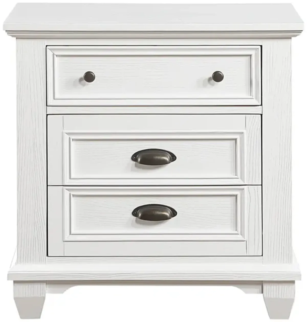 Lyni 30 Inch Nightstand with 3 Drawers, Farmhouse White Acacia Wood - Benzara