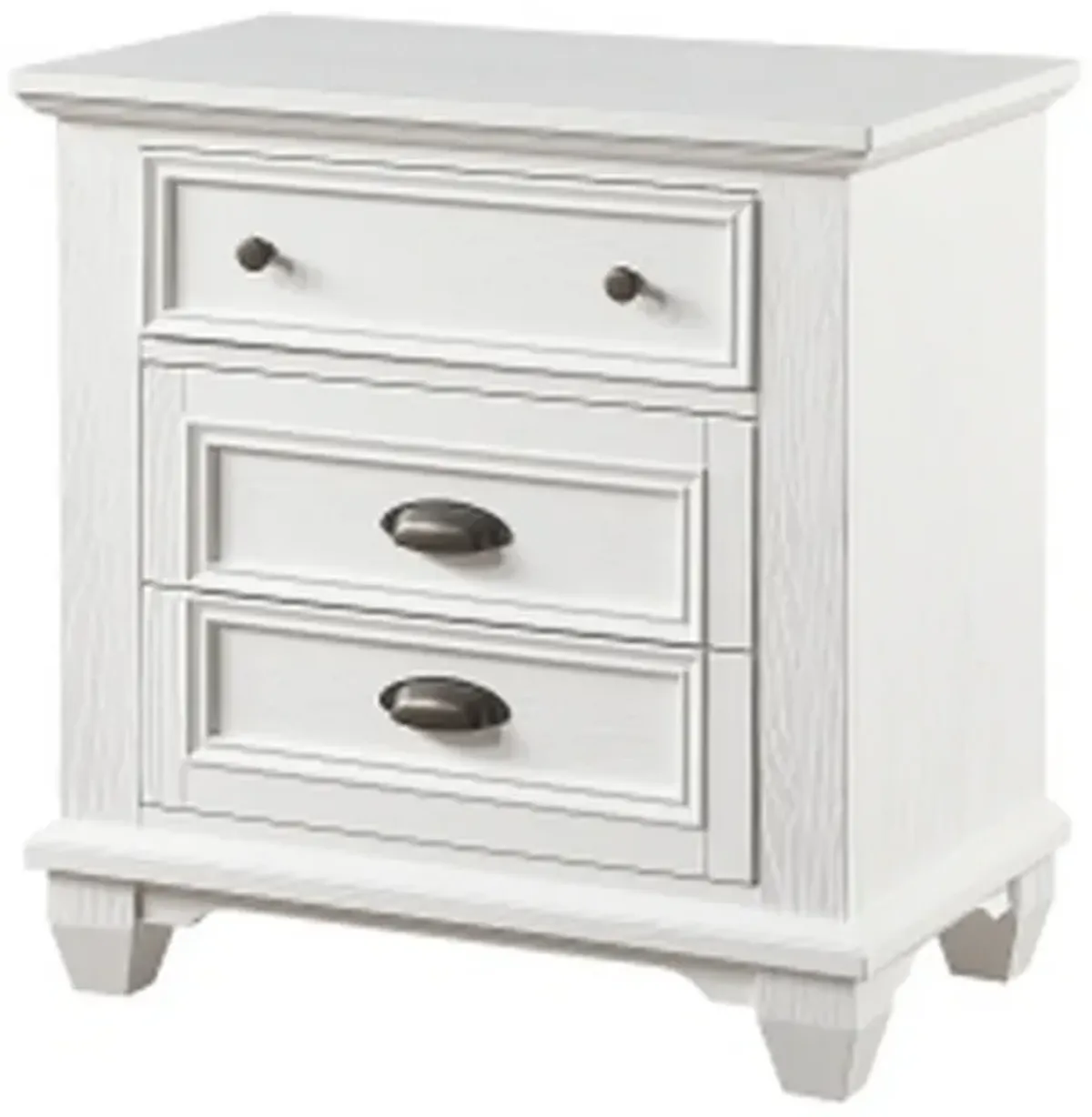 Lyni 30 Inch Nightstand with 3 Drawers, Farmhouse White Acacia Wood - Benzara