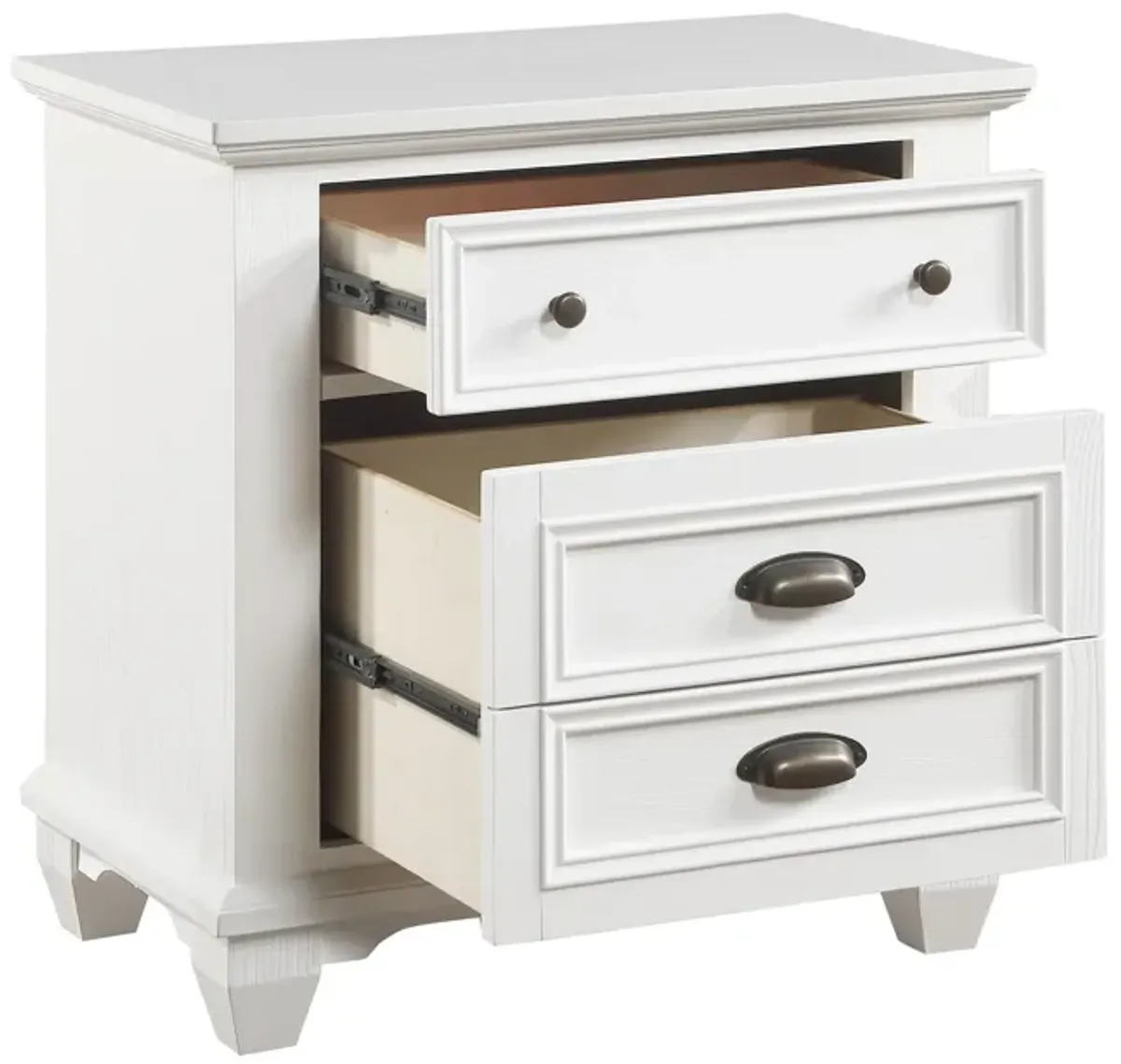 Lyni 30 Inch Nightstand with 3 Drawers, Farmhouse White Acacia Wood - Benzara