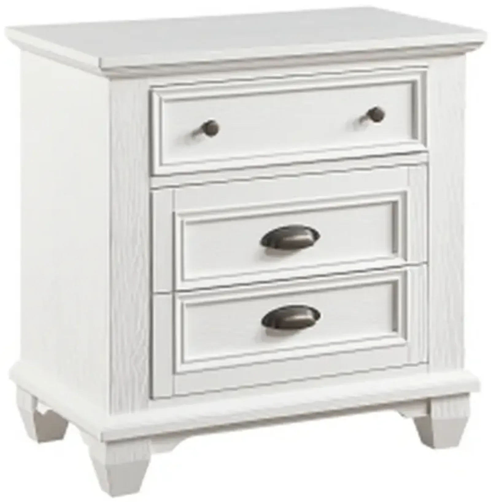 Lyni 30 Inch Nightstand with 3 Drawers, Farmhouse White Acacia Wood - Benzara