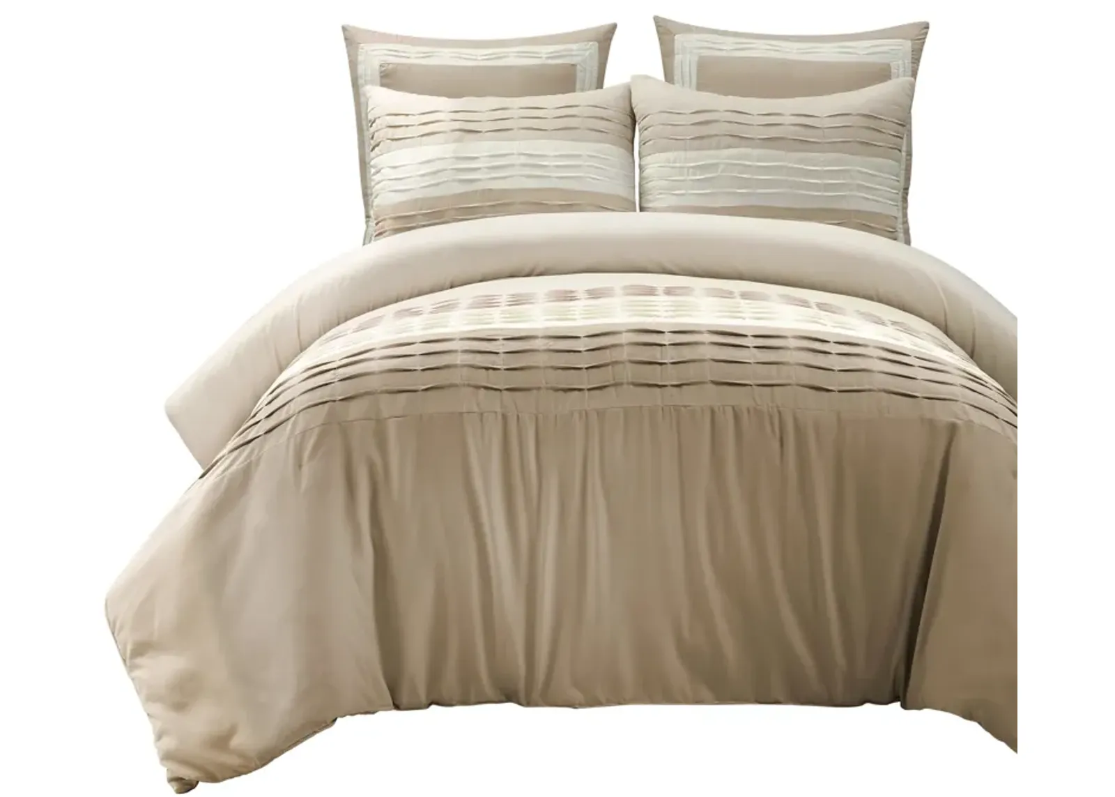 Mia Solid Pleated Color Block With Euro Shams Comforter 5-Pc Set