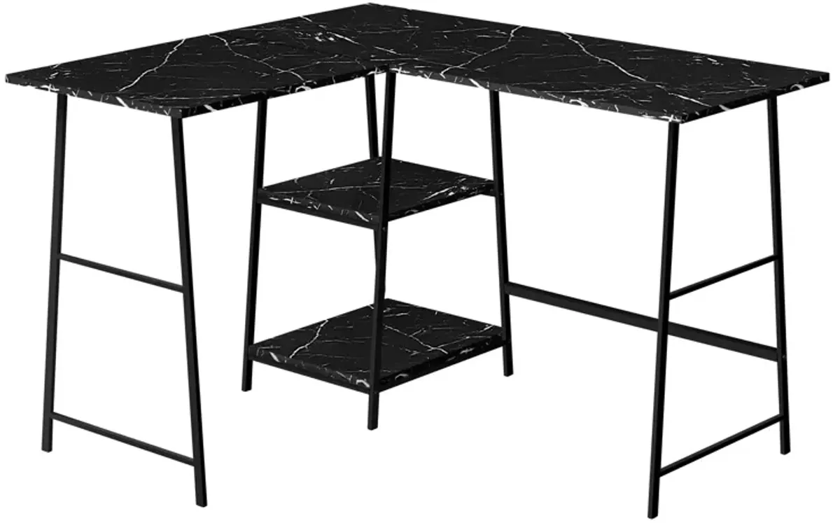 Monarch Specialties I 7594 Computer Desk, Home Office, Corner, Storage Shelves, 48"L, L Shape, Work, Laptop, Metal, Laminate, Black Marble Look, Contemporary, Modern