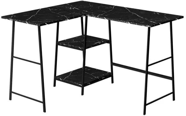 Monarch Specialties I 7594 Computer Desk, Home Office, Corner, Storage Shelves, 48"L, L Shape, Work, Laptop, Metal, Laminate, Black Marble Look, Contemporary, Modern
