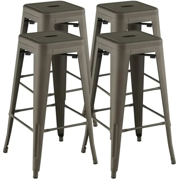 30 Inch Bar Stools Set of 4 with Square Seat and Handling Hole
