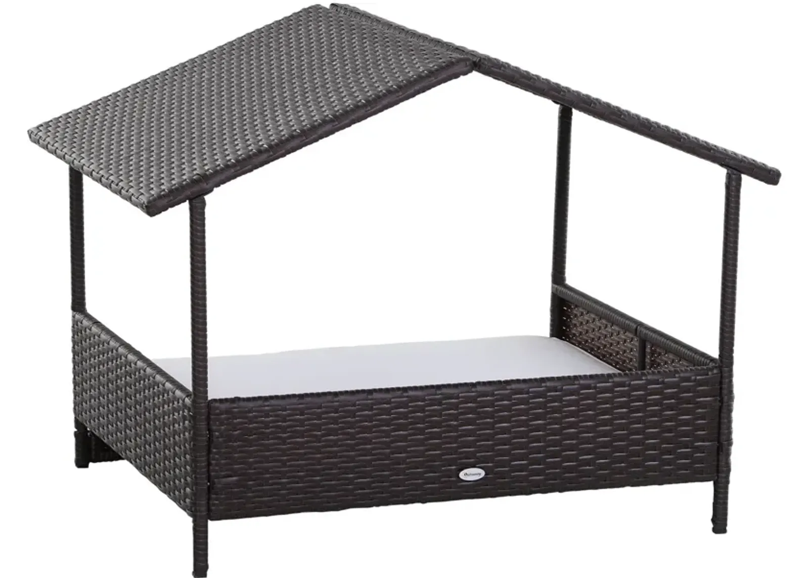 Cream Pet Paradise: Wicker Elevated Dog Bed with Rattan Canopy