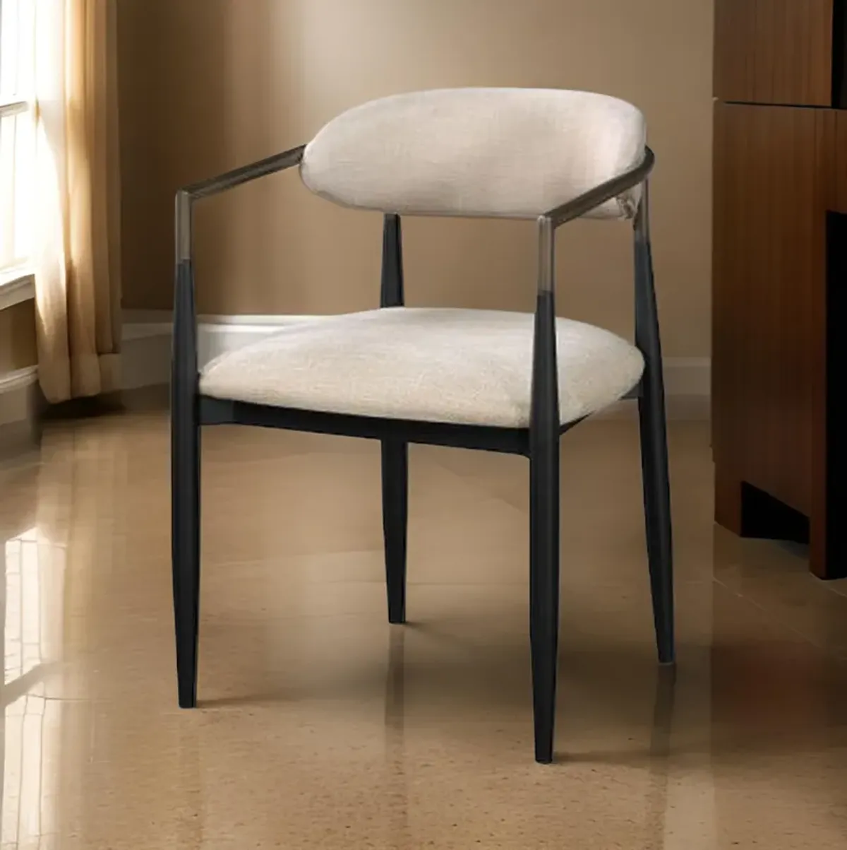 Jerry 23 Inch Dining Chair, Set of 2, Fabric Upholstered, Beige and Black - Benzara