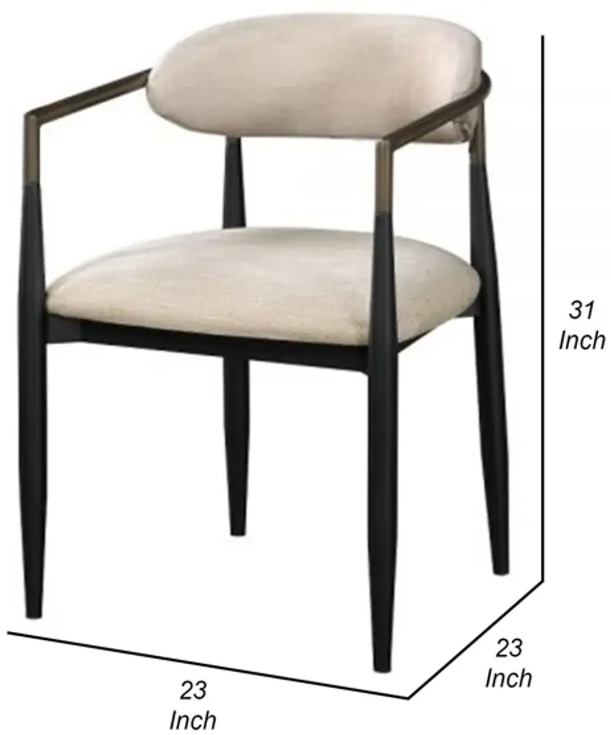 Jerry 23 Inch Dining Chair, Set of 2, Fabric Upholstered, Beige and Black - Benzara
