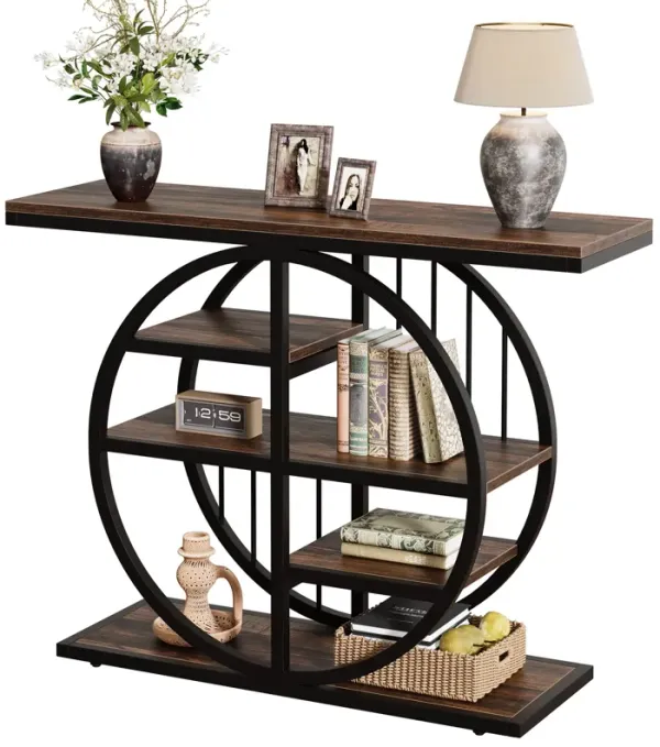Tribesigns 39" Entryway Console Table with Circle Base and Storage Shelves for Living Room, Hallway, Foyer