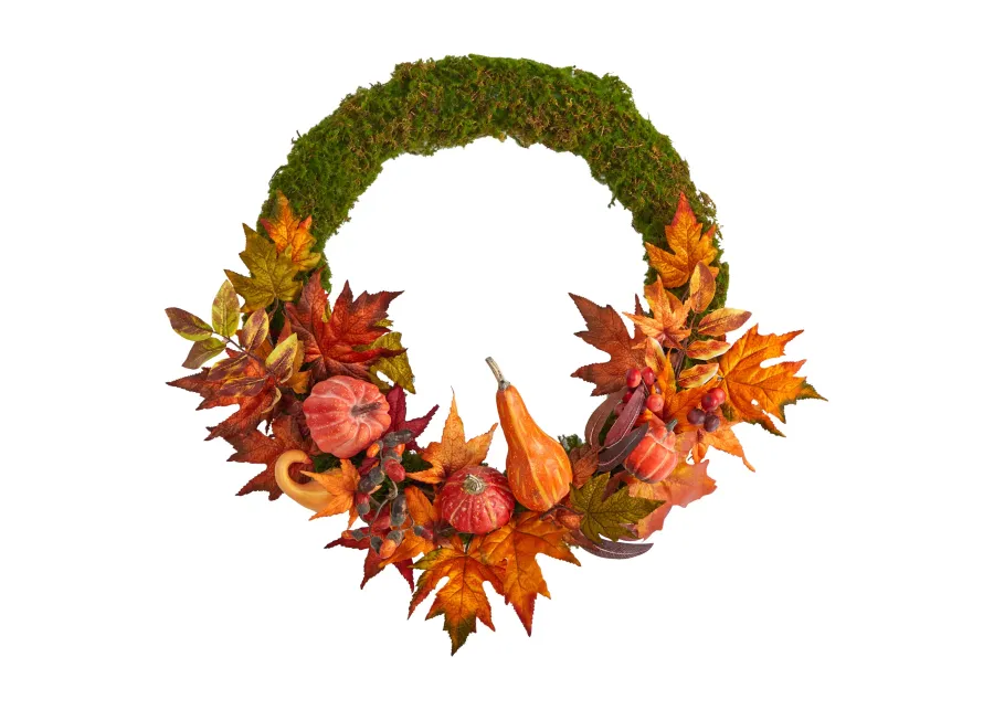 HomPlanti 20" Autumn Pumpkin, Gourd and Fall Maple Leaf Artificial Wreath