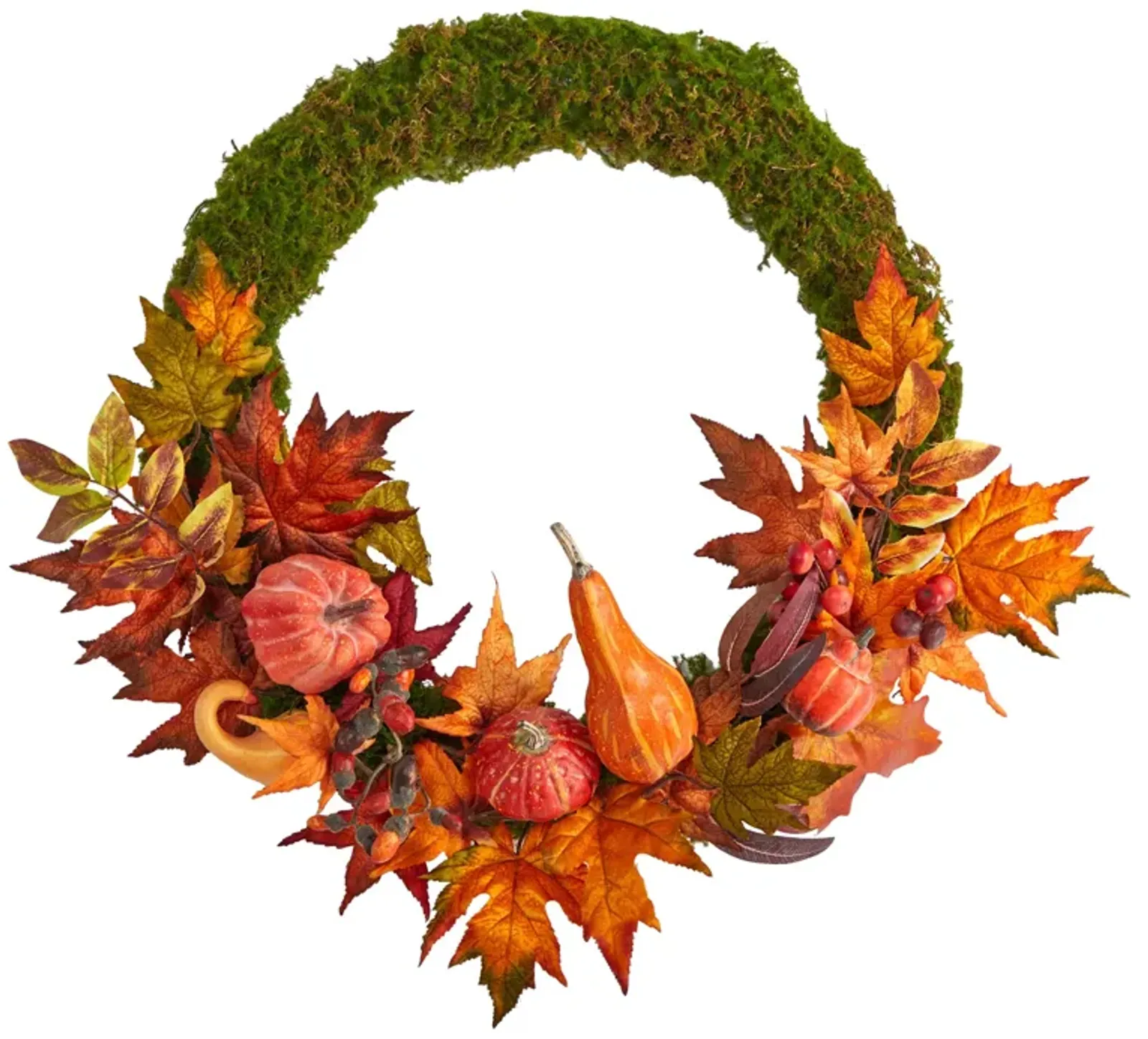 Hivvago 20" Autumn Pumpkin, Gourd and Fall Maple Leaf Artificial Wreath