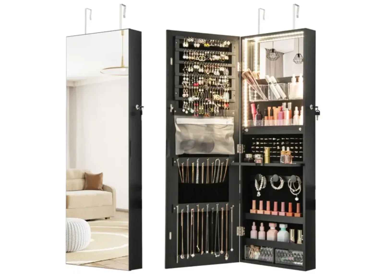 Hivvago Wall Mounted Jewelry Cabinet with Full-Length Mirror