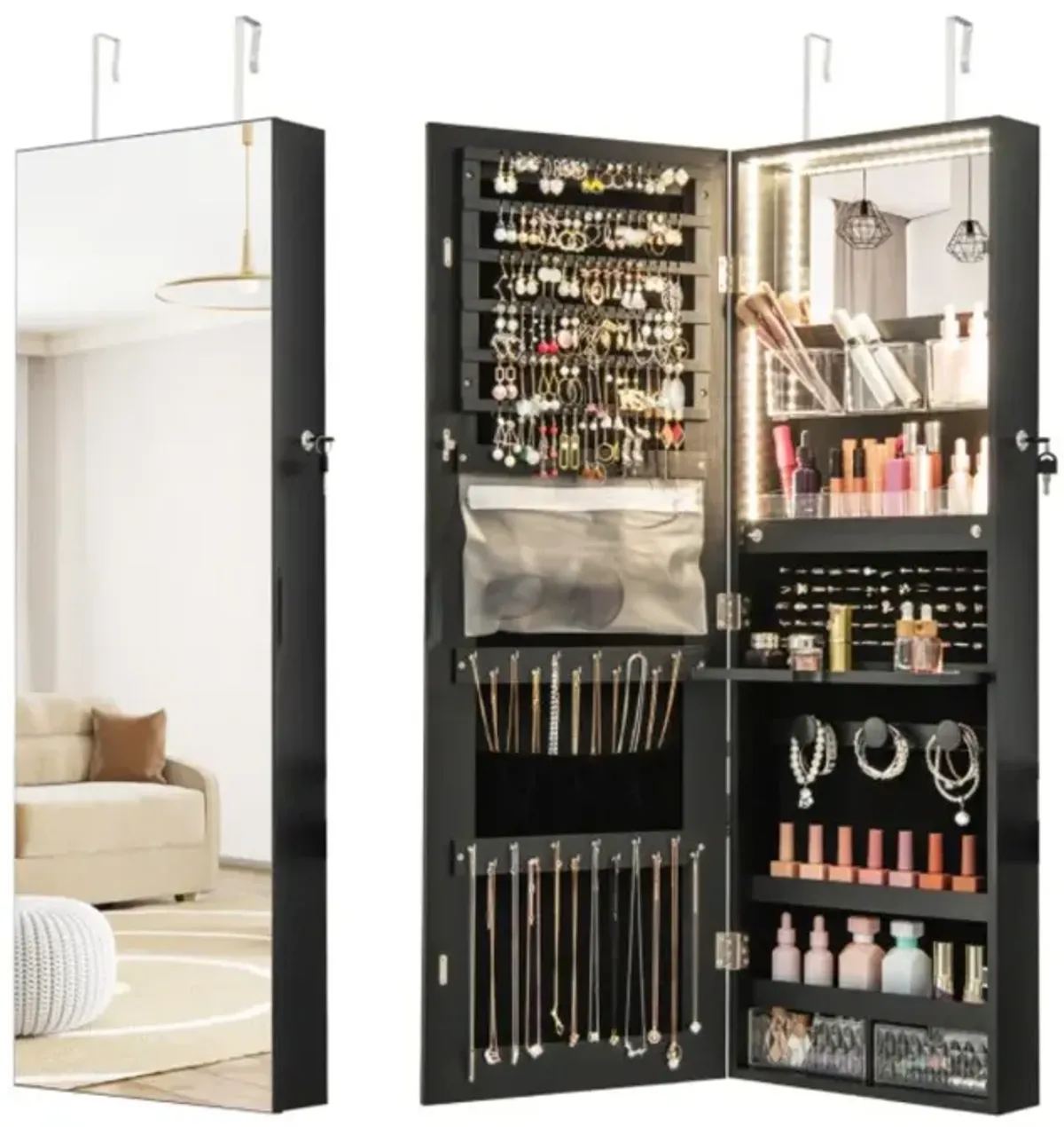 Hivvago Wall Mounted Jewelry Cabinet with Full-Length Mirror