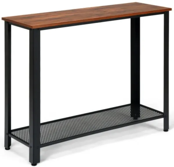 Metal Frame Wood  Console Sofa Table with Storage Shelf