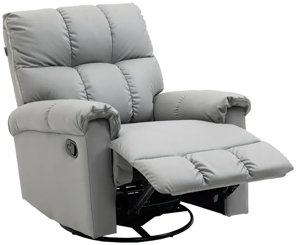 Gray Faux Leather Recliner: 360° Swivel, Footrest