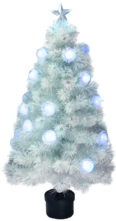 4' Pre-Lit Medium White Iridescent Fiber Optic Artificial Christmas Tree  Blue LED Lights