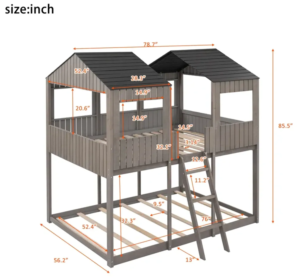 Merax Bunk Bed with Roof and Ladder