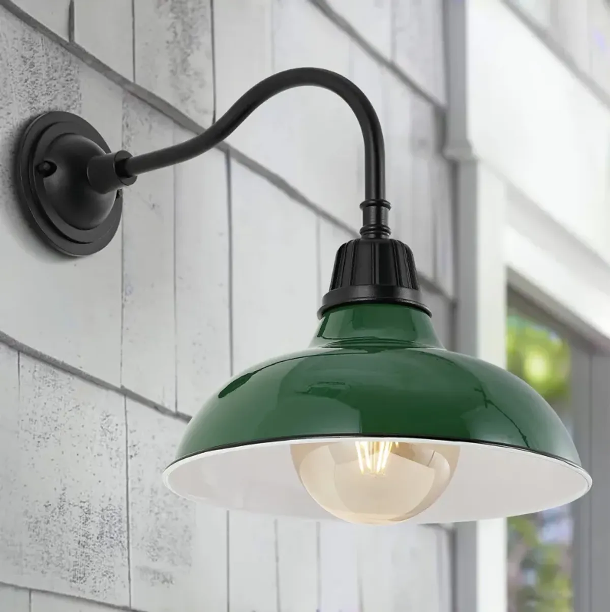 Aurora Farmhouse Industrial Indoor/Outdoor Iron LED Gooseneck Arm Outdoor Sconce