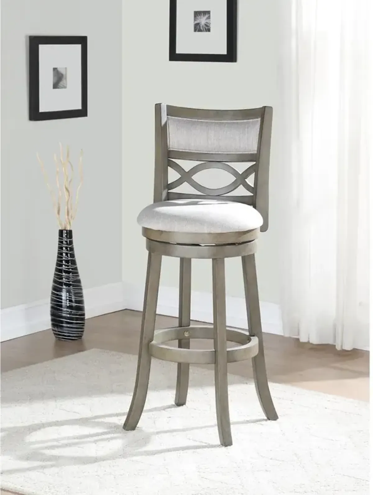 New Classic Furniture Manchester 29 Solid Wood Bar Stool with Fabric Seat in Ant Gray