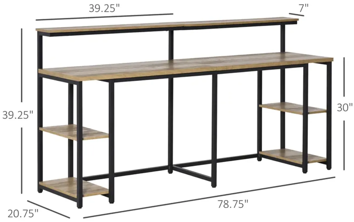 HOMCOM 78.75 Inches Double Computer Desk for Two Person, Extra Long Home Office Desk with Monitor Shelf and CPU Stand, Brown