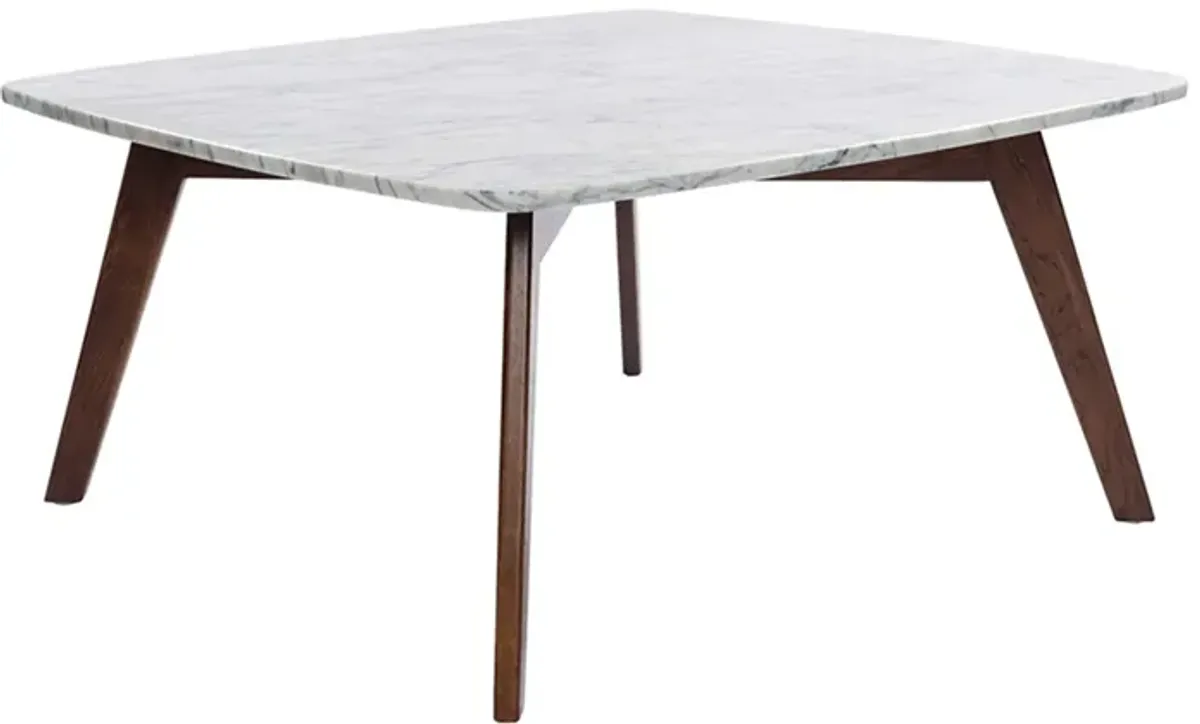 Vezzana 31" Square Italian Carrara White Marble Coffee Table with Legs