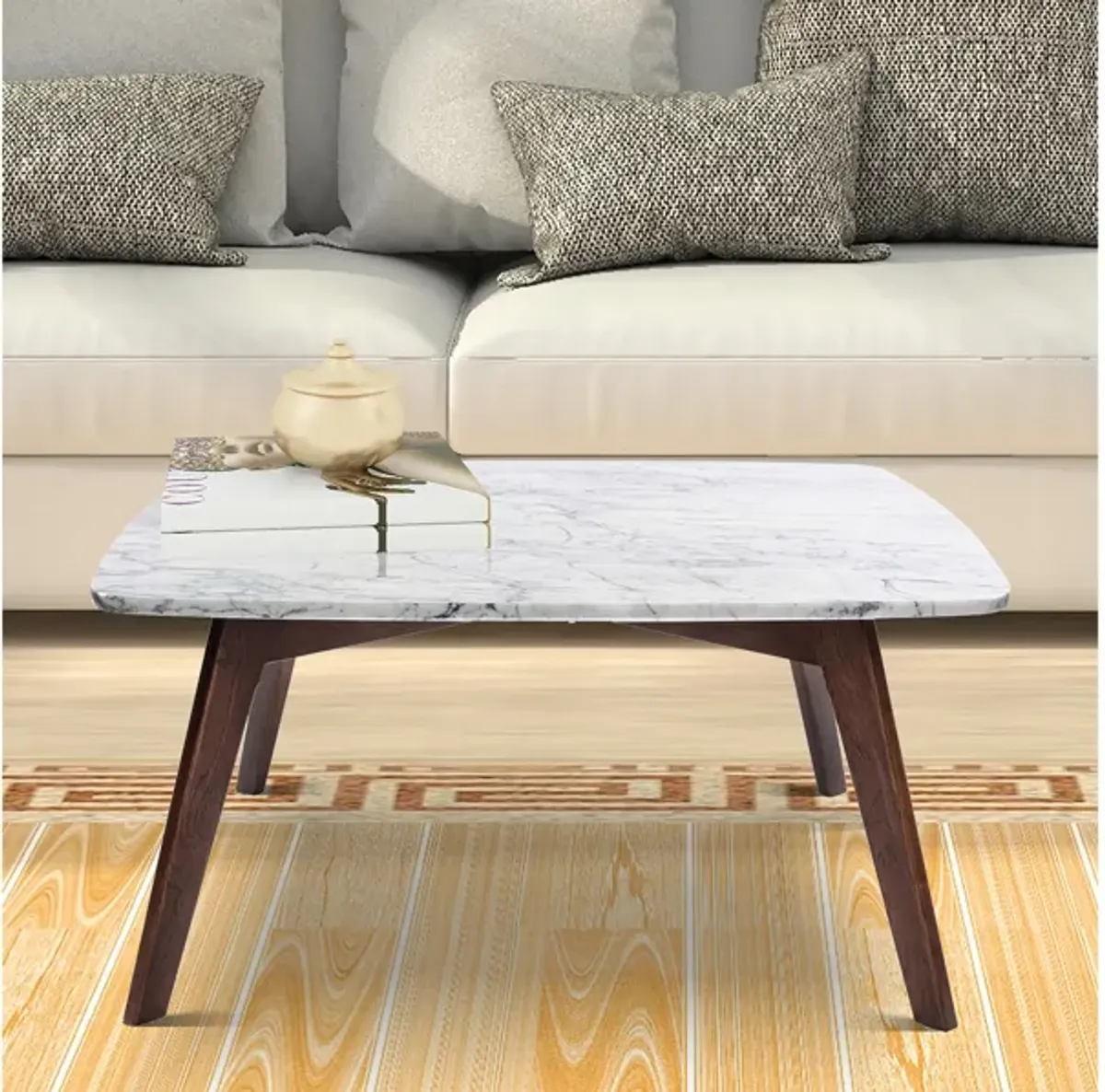 Vezzana 31" Square Italian Carrara White Marble Coffee Table with Legs