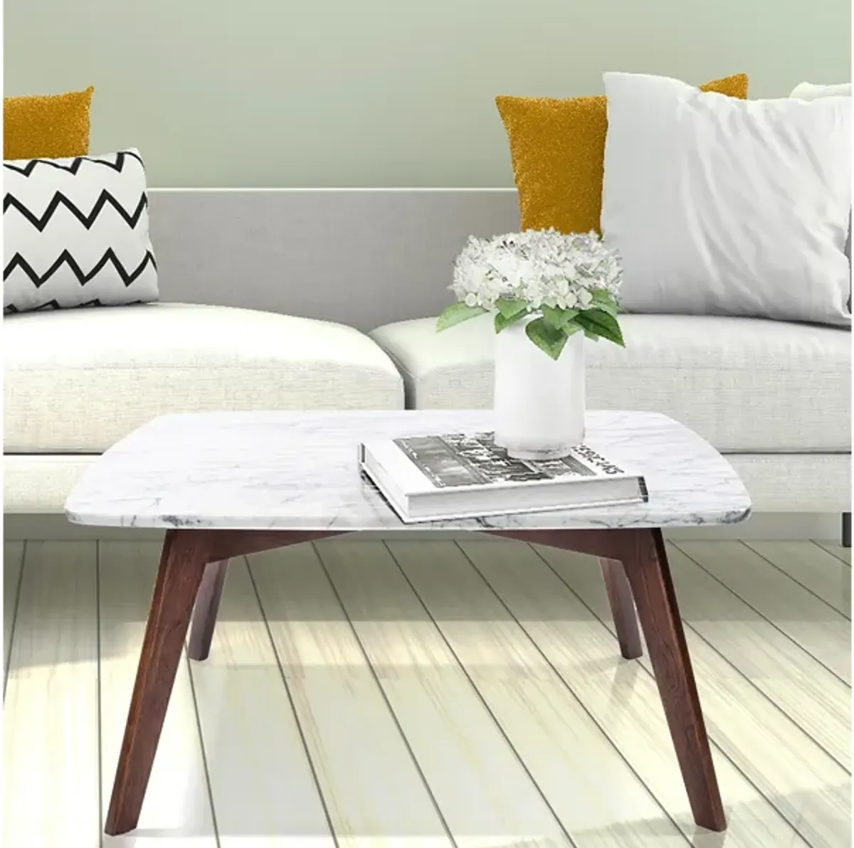 Vezzana 31" Square Italian Carrara White Marble Coffee Table with Legs