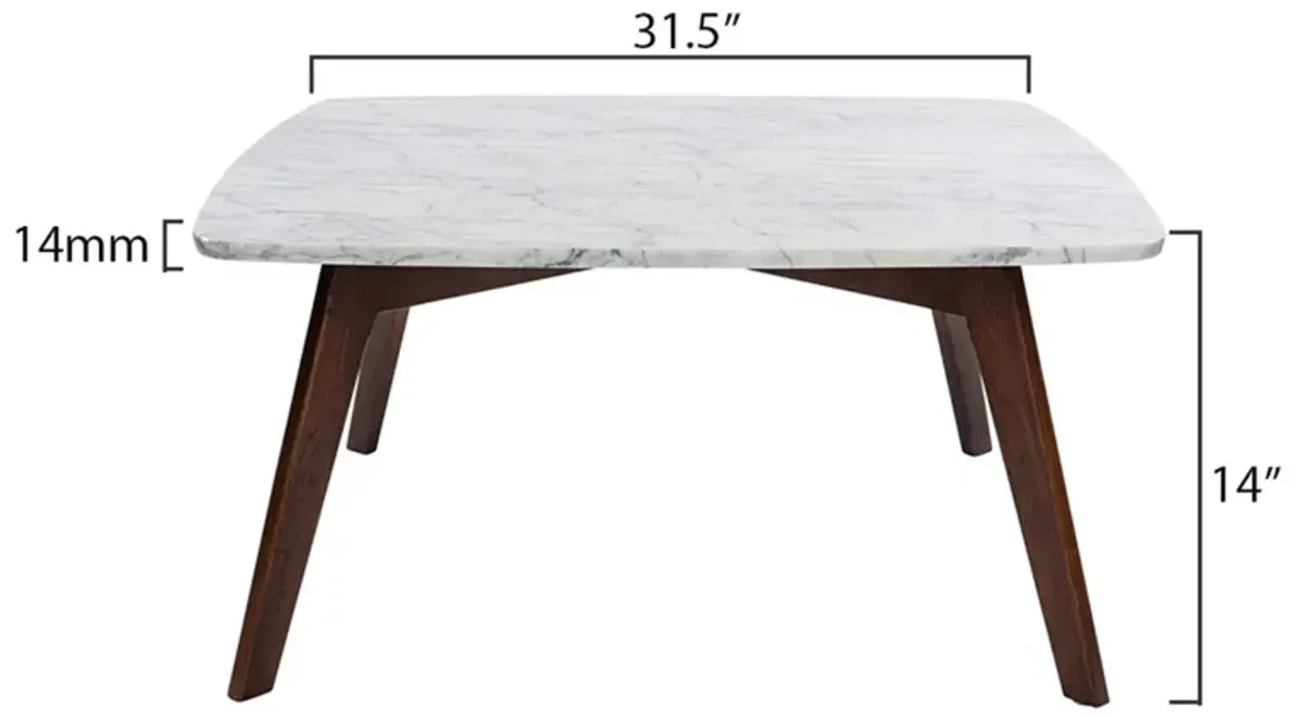 Vezzana 31" Square Italian Carrara White Marble Coffee Table with Legs