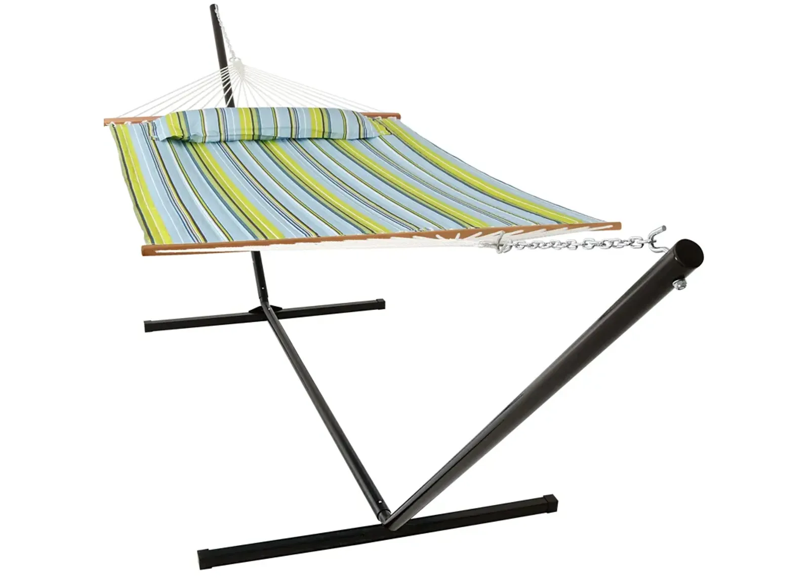 Sunnydaze 2-Person Quilted Fabric Hammock with Steel Stand