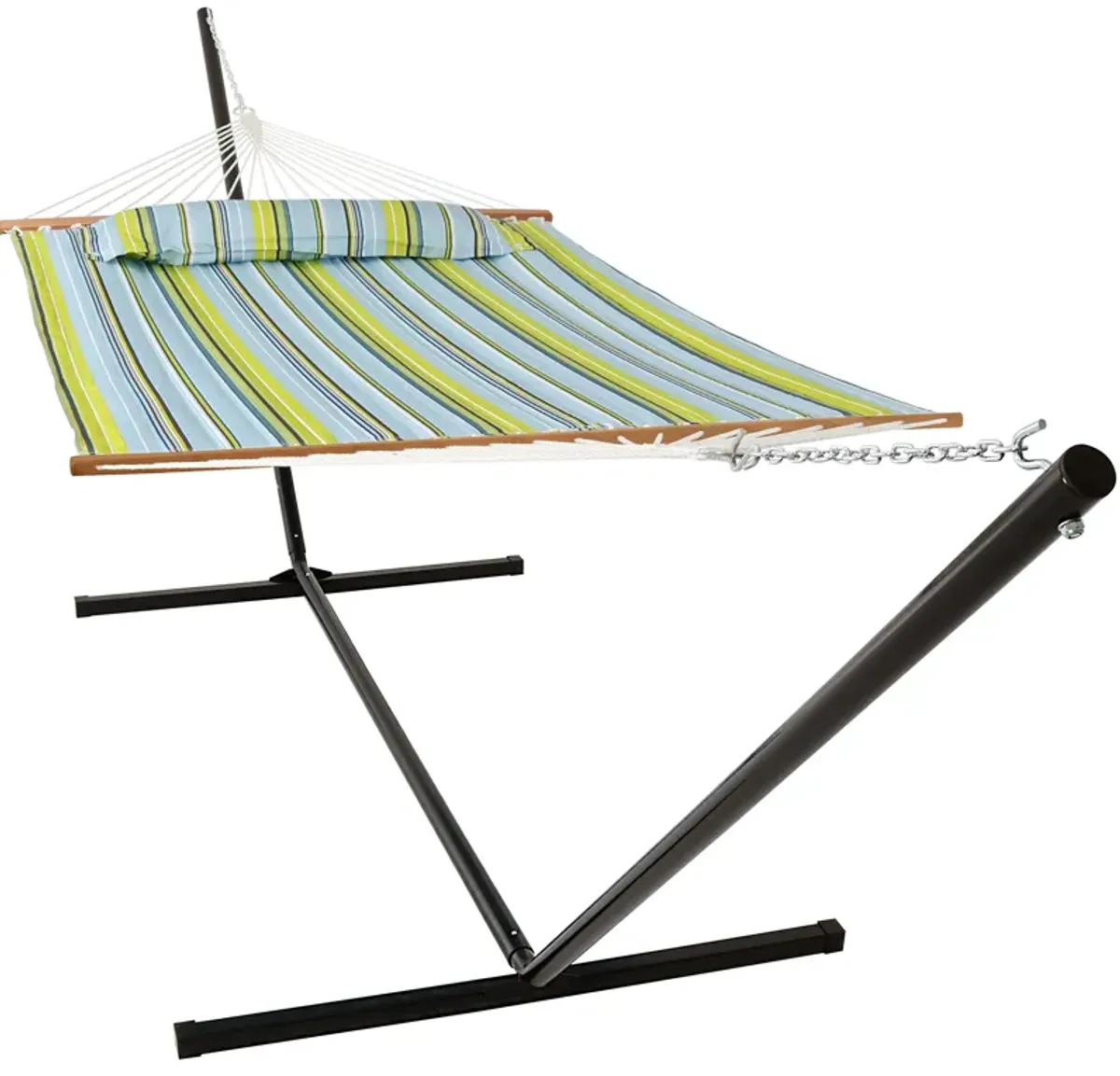 Sunnydaze 2-Person Quilted Fabric Hammock with Steel Stand