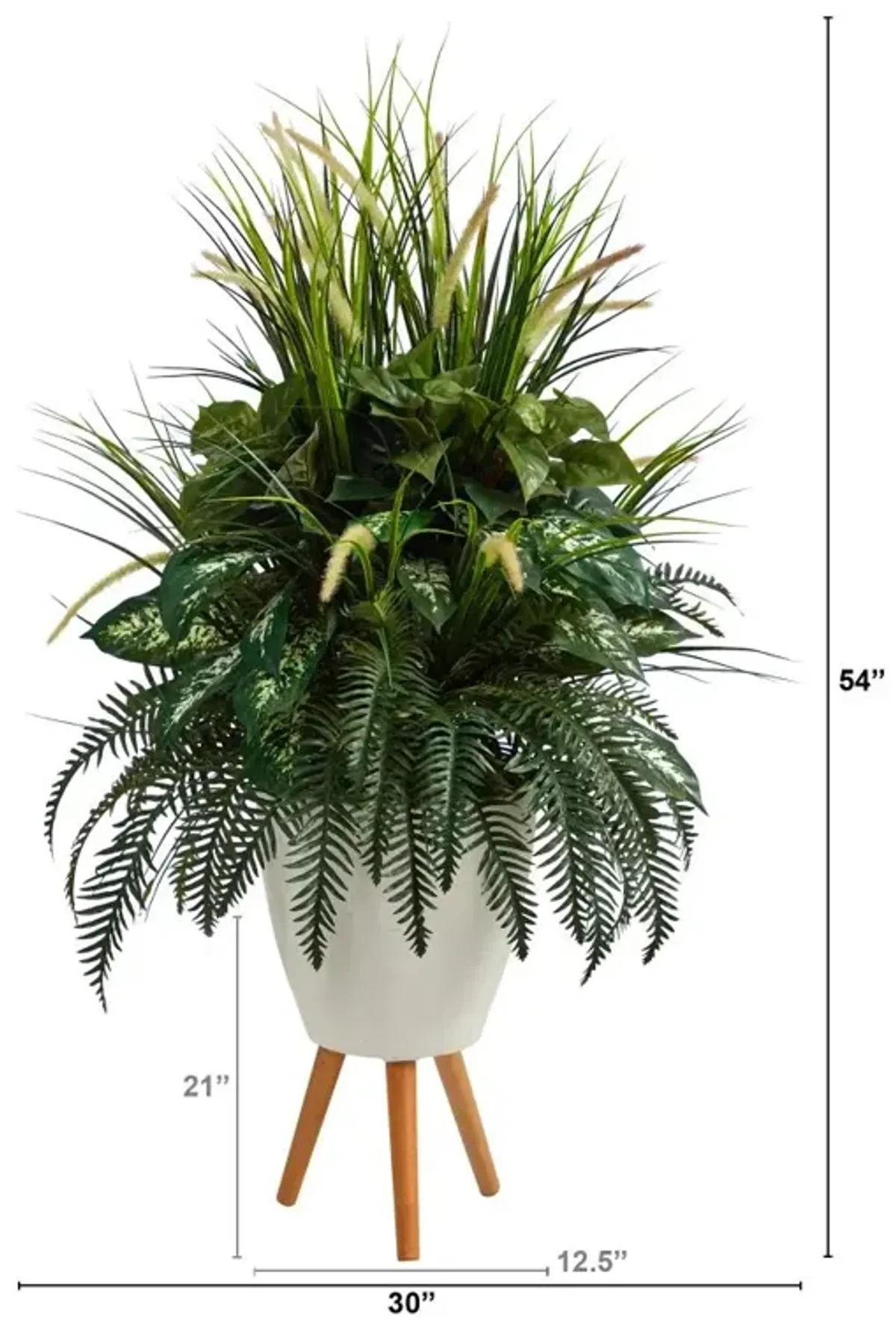 HomPlanti 4.5" Mixed Greens Artificial Plant in White Planter with Legs