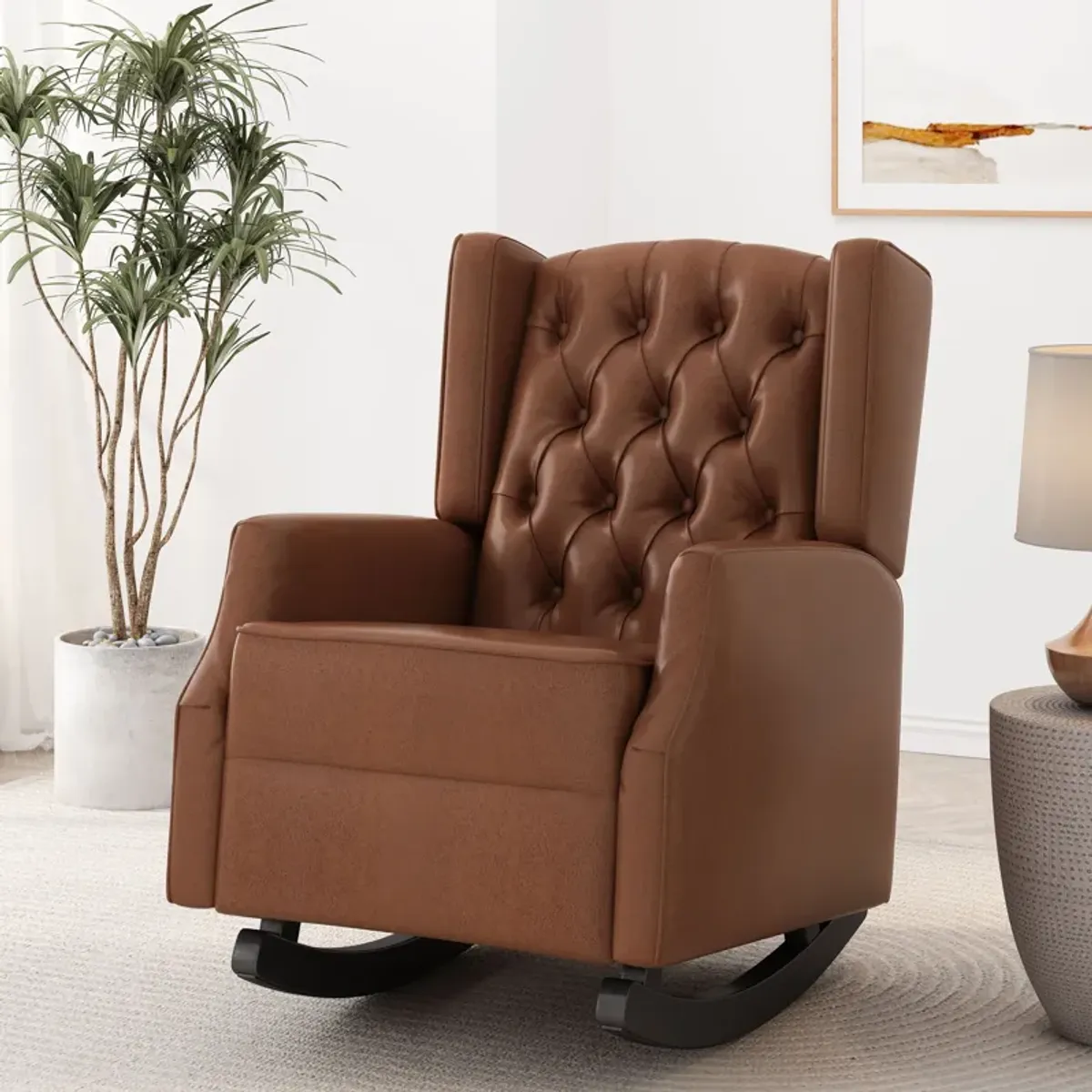 Merax PU Leather Recliner Rocking Chair