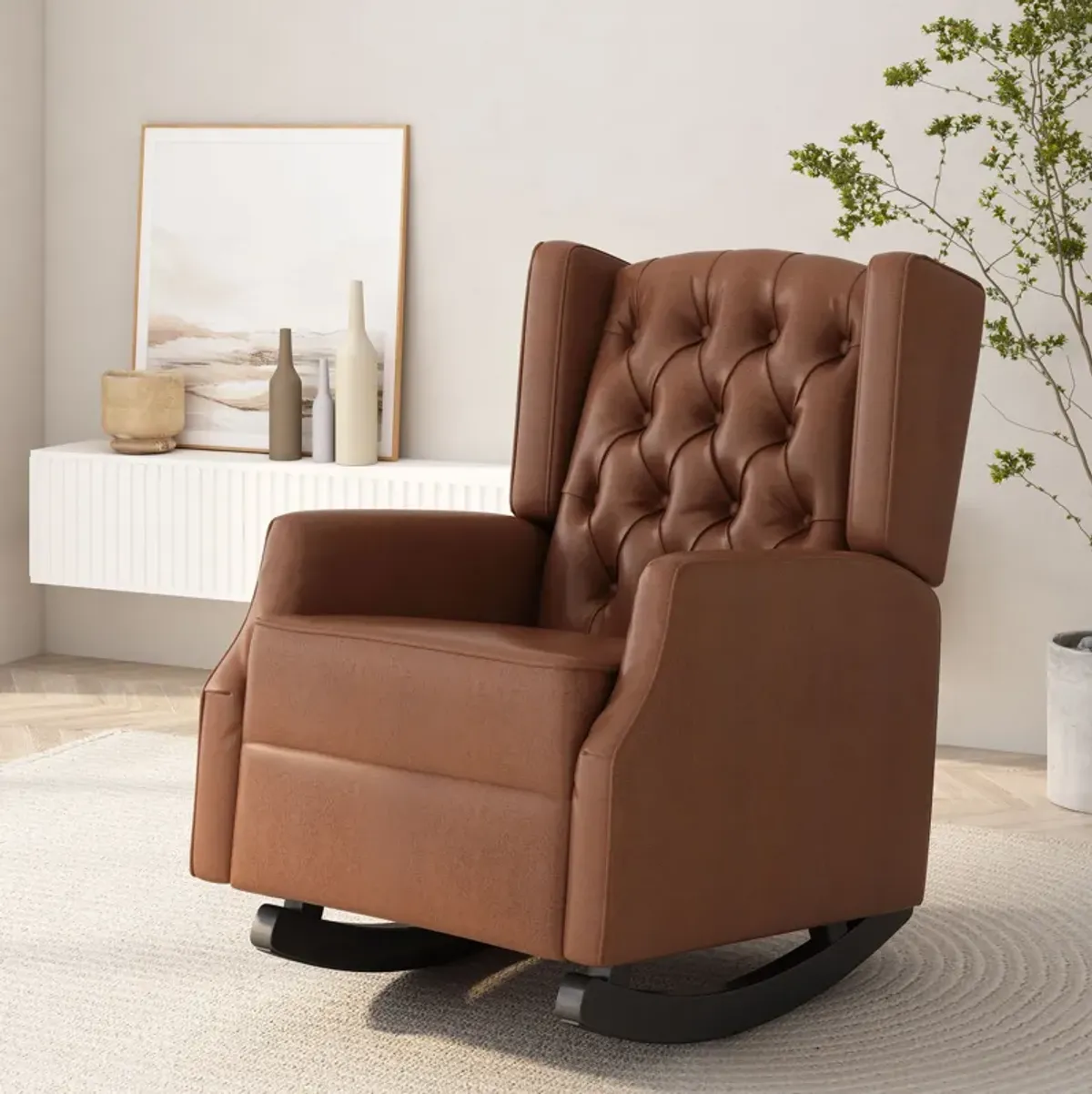 Merax PU Leather Recliner Rocking Chair