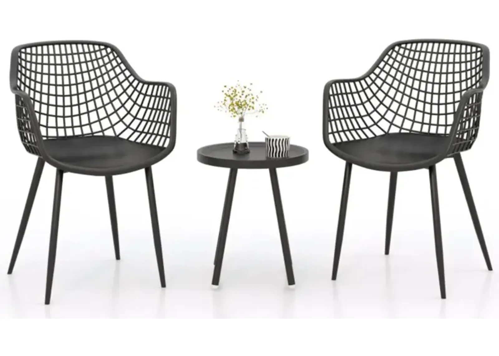 Hivvago 3 Piece Patio Chair Set with PP Seat and Tabletop for Porch