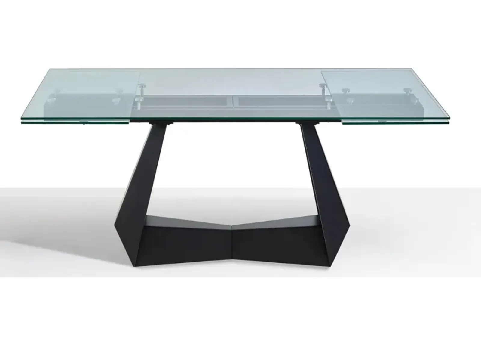 Clear Glass Extension Dining Table with Black Metal Base