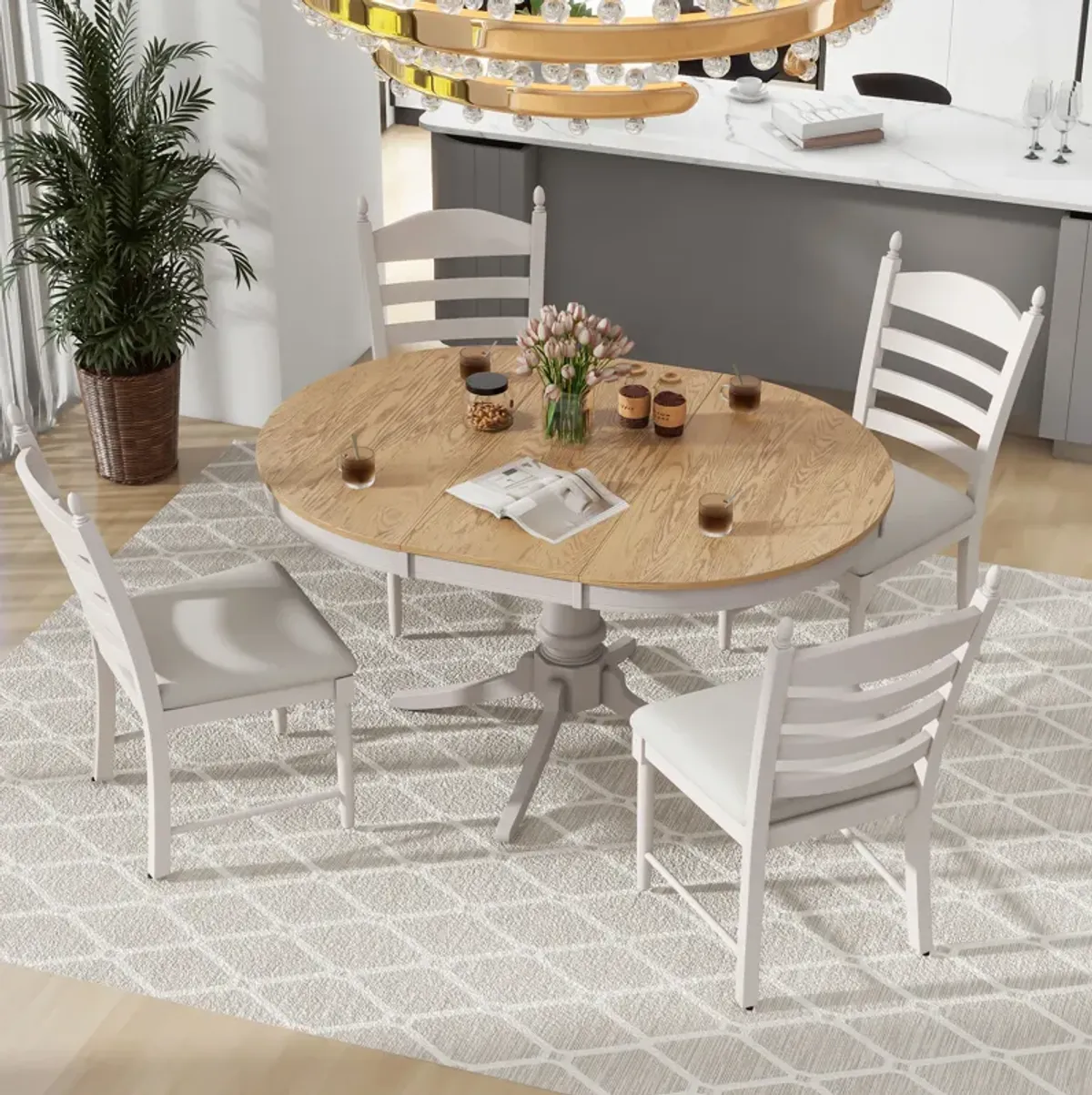 Merax 5-Piece Retro Functional Dining Table Set