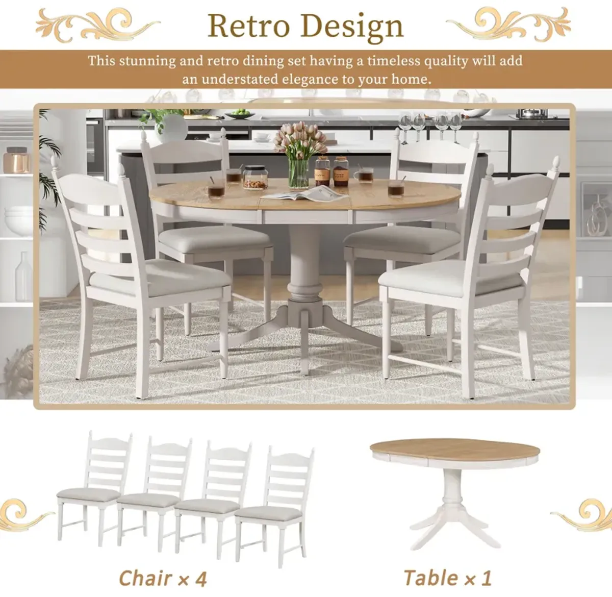 Merax 5-Piece Retro Functional Dining Table Set