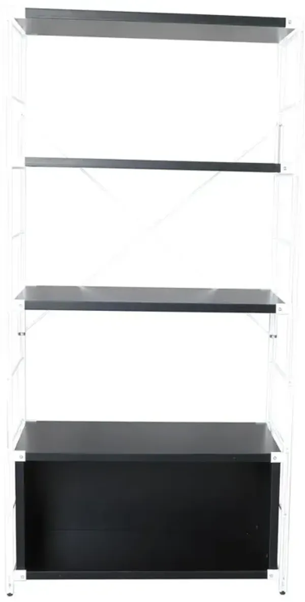 LeisureMod Brentwood Etagere Bookcase with White Powder Coated Steel Frame