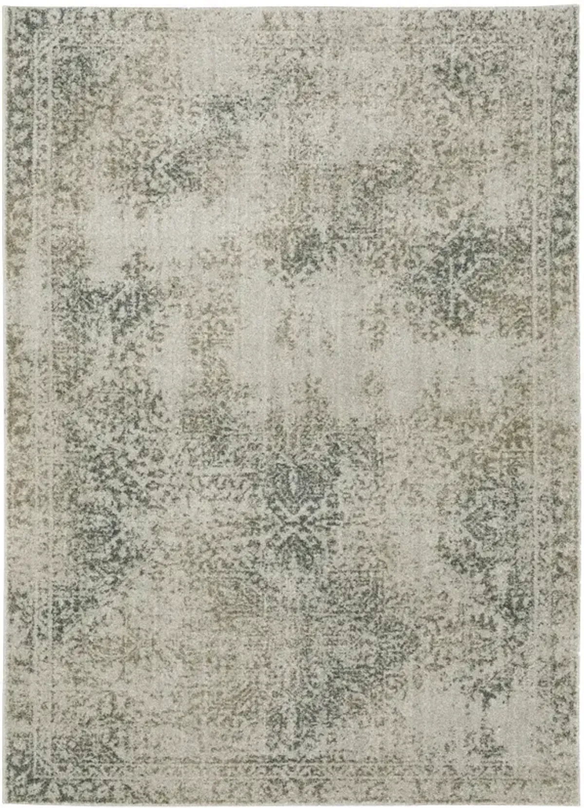 5 X 8 grey Beige And Teal Oriental Power Loom Stain Resistant Area Rug
