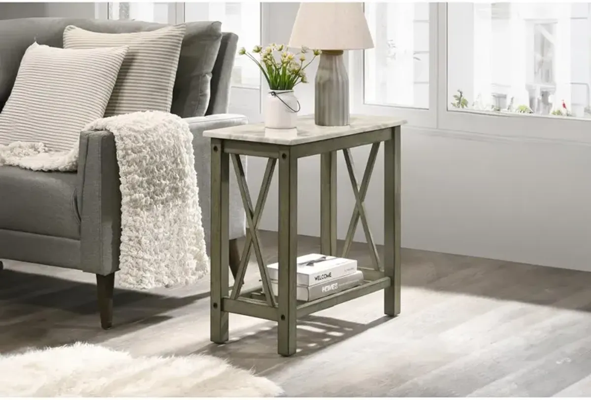 New Classic Furniture Furniture Eden 1-Shelf Faux Marble & Wood End Table in Gray