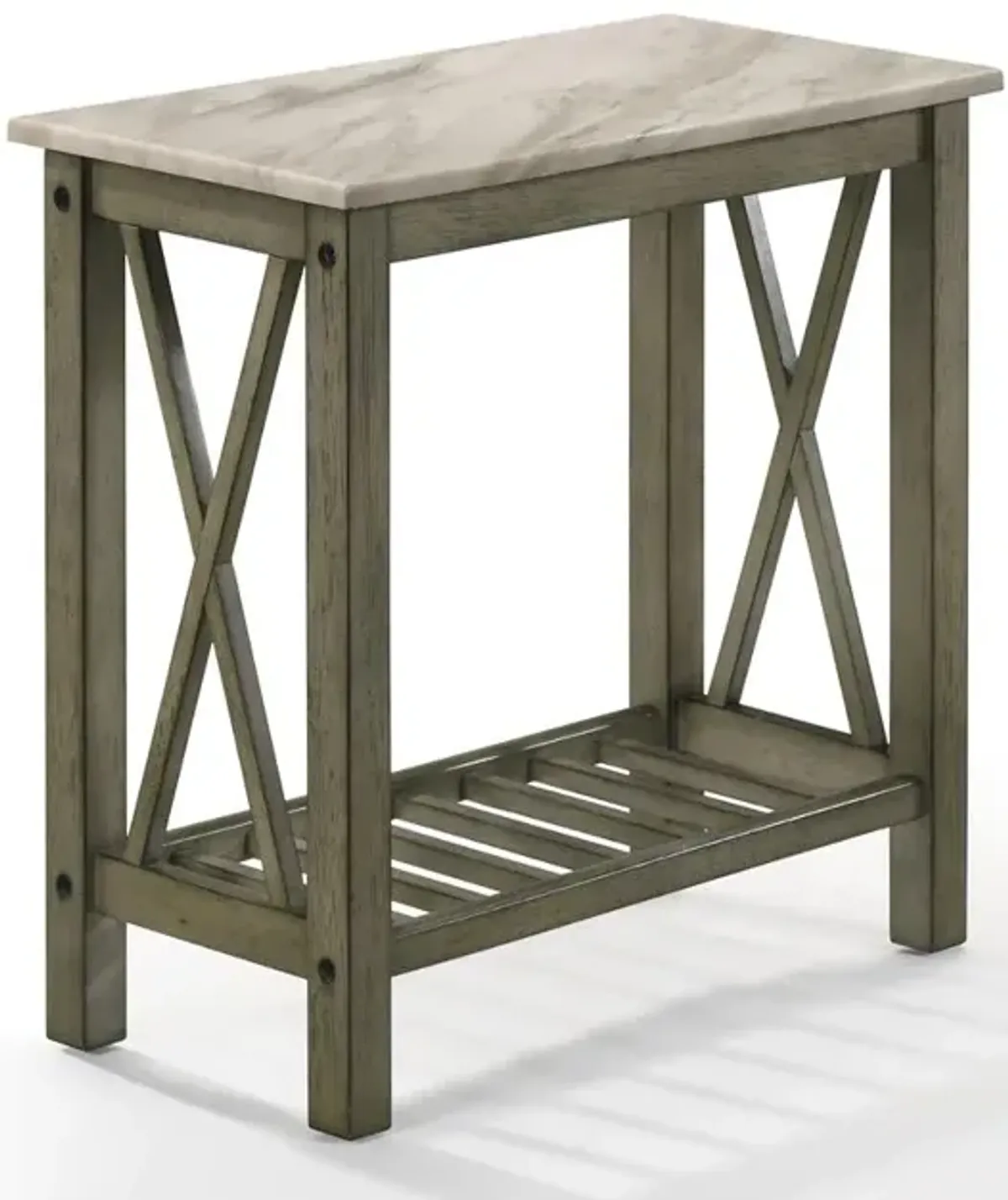 New Classic Furniture Furniture Eden 1-Shelf Faux Marble & Wood End Table in Gray