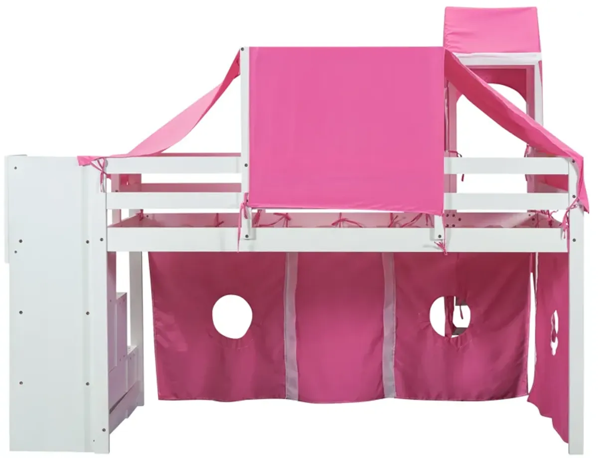 Merax Loft Bed with Tent and Tower