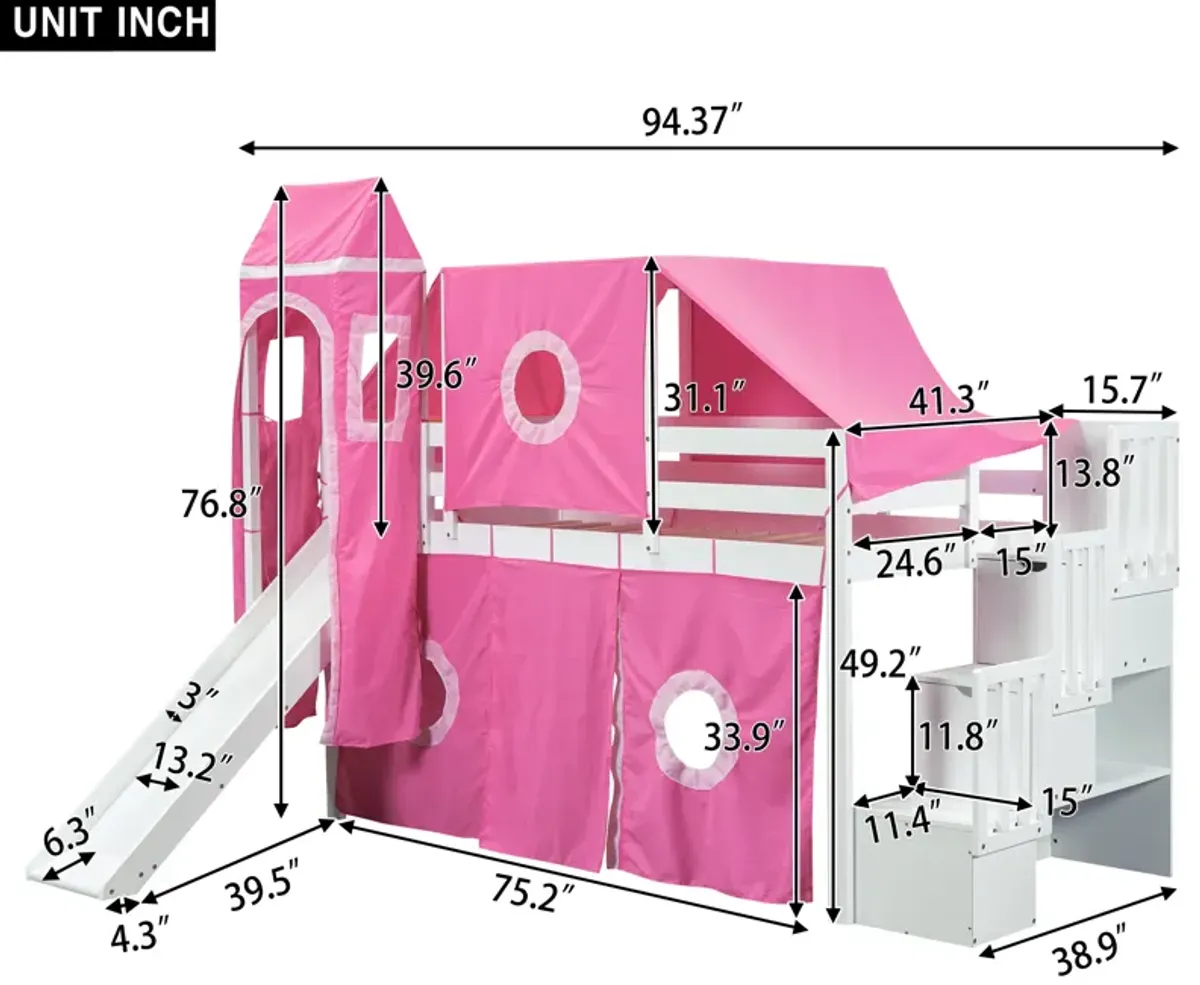 Merax Loft Bed with Tent and Tower