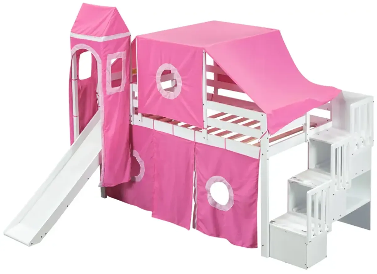 Merax Loft Bed with Tent and Tower