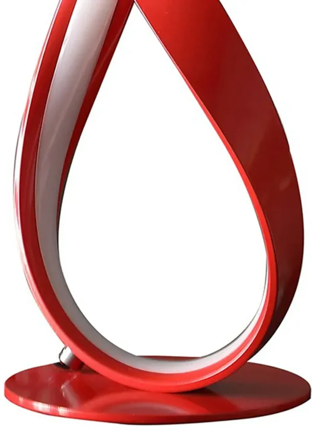 17 Inch Accent Table Lamp, Ribboned Bow, Round Base, LED Lighting, Red-Benzara