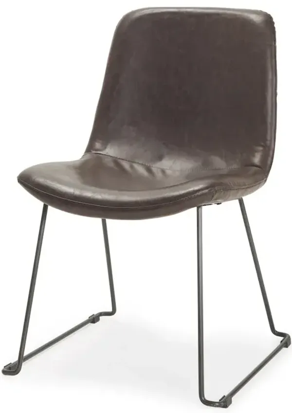 Mercana Furniture & Decor Sawyer I Dark Brown Faux-Leather Seat Black Iron Frame Dining Chair