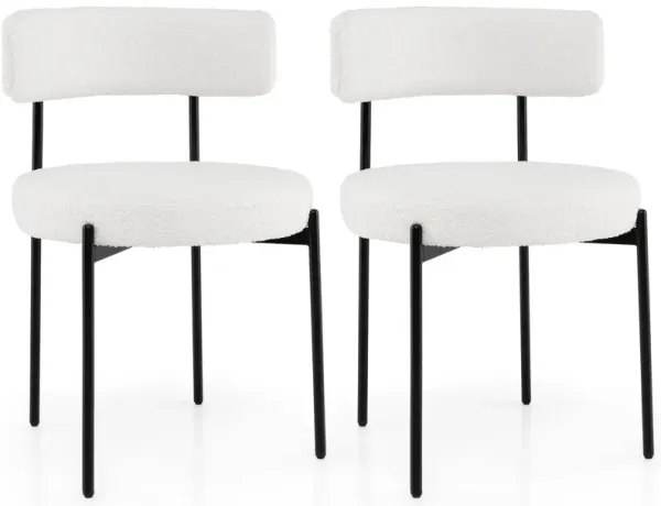 Boucle Dining Chair with Curved Backrest and Metal Legs Set of 2