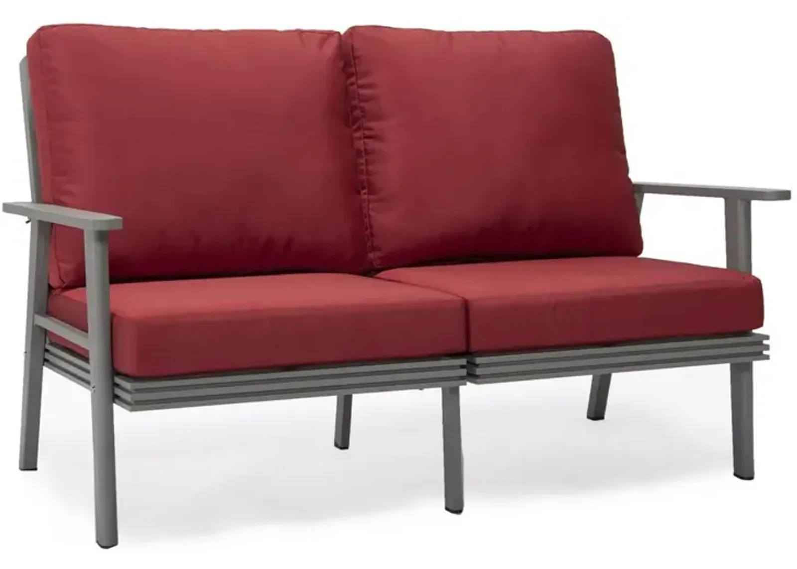 LeisureMod Outdoor Patio Loveseat with Gray Aluminum Frame